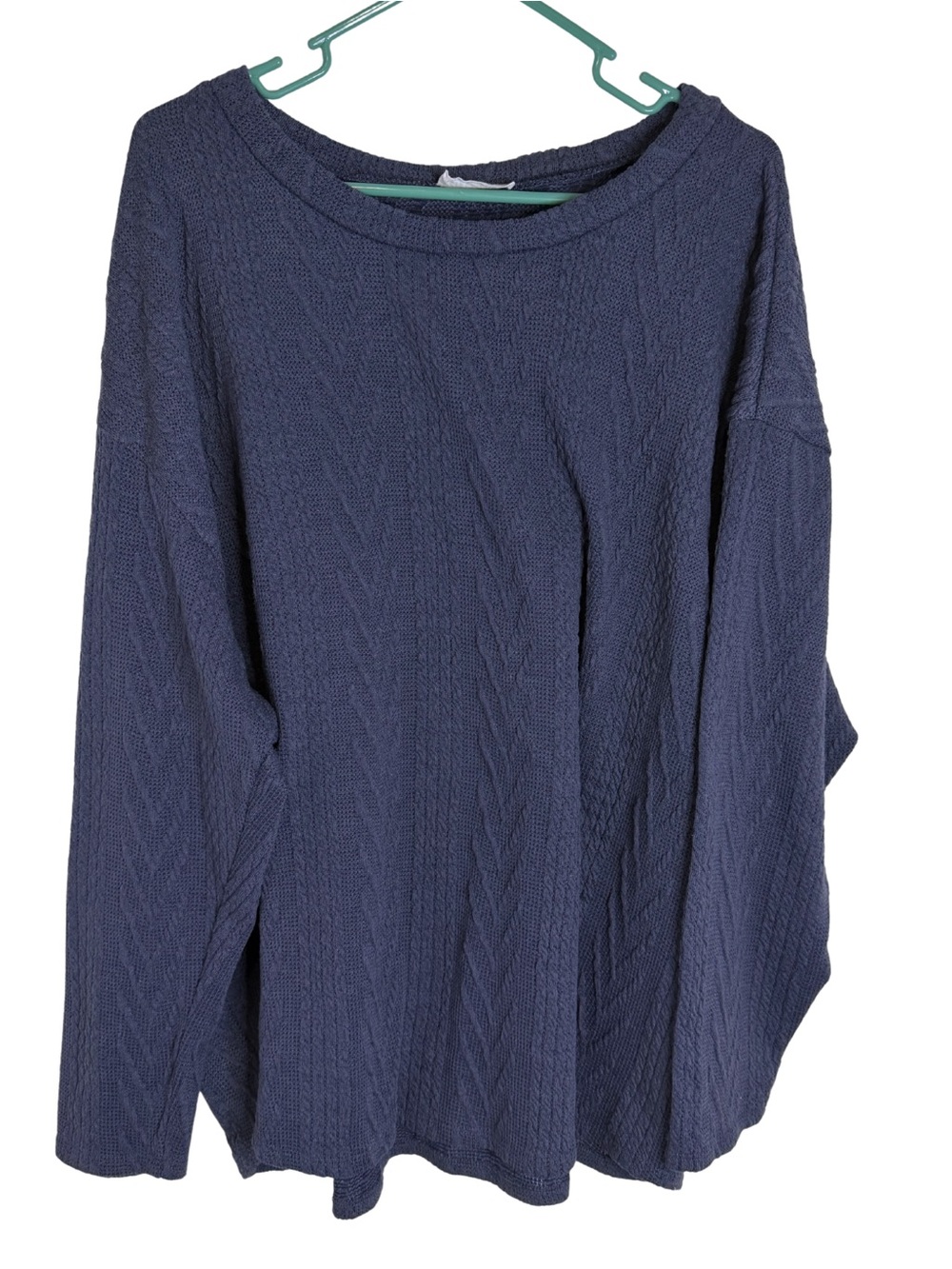 First Love Dark Blue Cable Knit Round Neck Long Sleeve Sweater